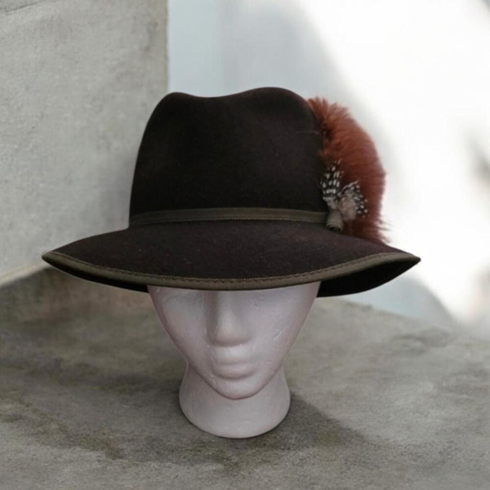 Vintage Betmar Felt Fedora Hat Womens Brown Feather Accent Wool Neiman Marcus - Picture 3 of 9